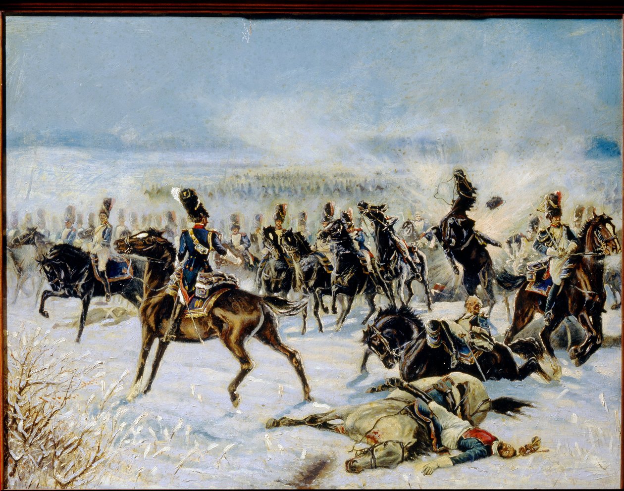 Slaget vid Eylau den 20 februari 1807. (Slaget vid Preussisch Eylau den 8 februari 1807). Militär konfrontation mellan den franska Grande Armee av Napoleon I (1769-1821) och det ryska imperiet. Verk av Louis Ferdinand Malespina (1874-1940), olja på ca av Louis Ferdinand Malespina