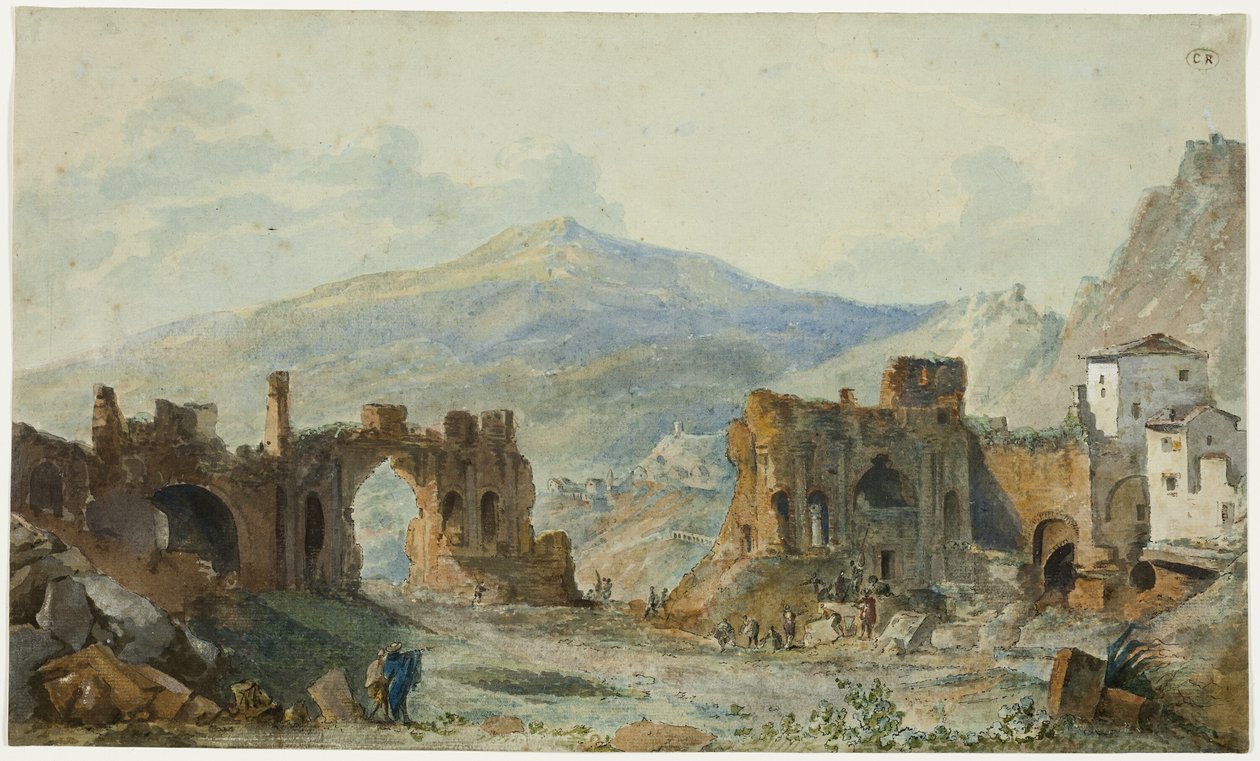Den antika teatern i Taormina med utsikt över Etna, studie för Saint Non