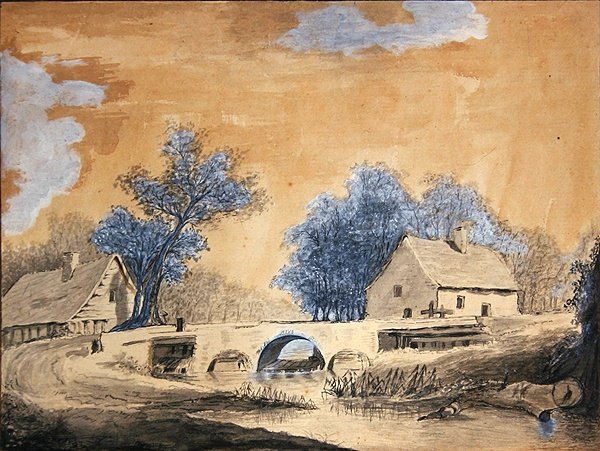 Utsikt över en liten bro nära Amsterdam, sent 1700-tal (penna, bläck och tvätt på papper) av Louis Francois Cassas