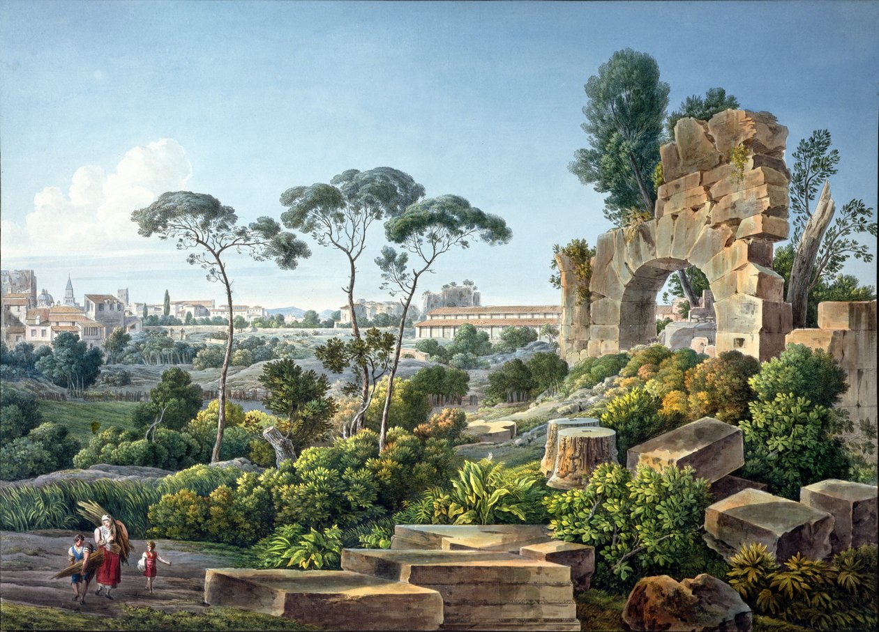 Utsikt över Esquiline Hill, Rom, ca 1800 av Louis Francois Cassas