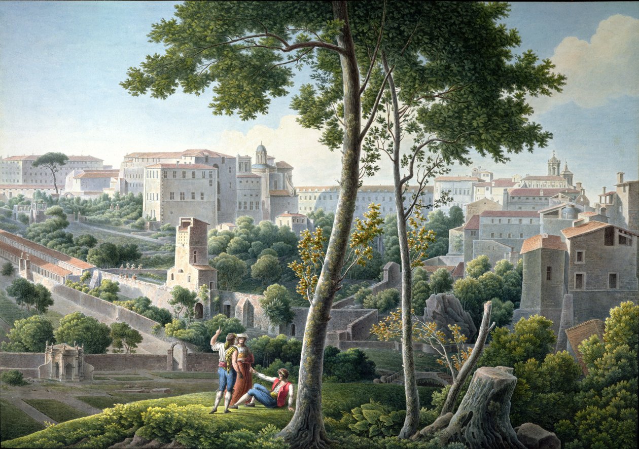 Utsikt över Quirinal Hill i Rom, med Villa Colonna i bakgrunden, c.1800 av Louis Francois Cassas