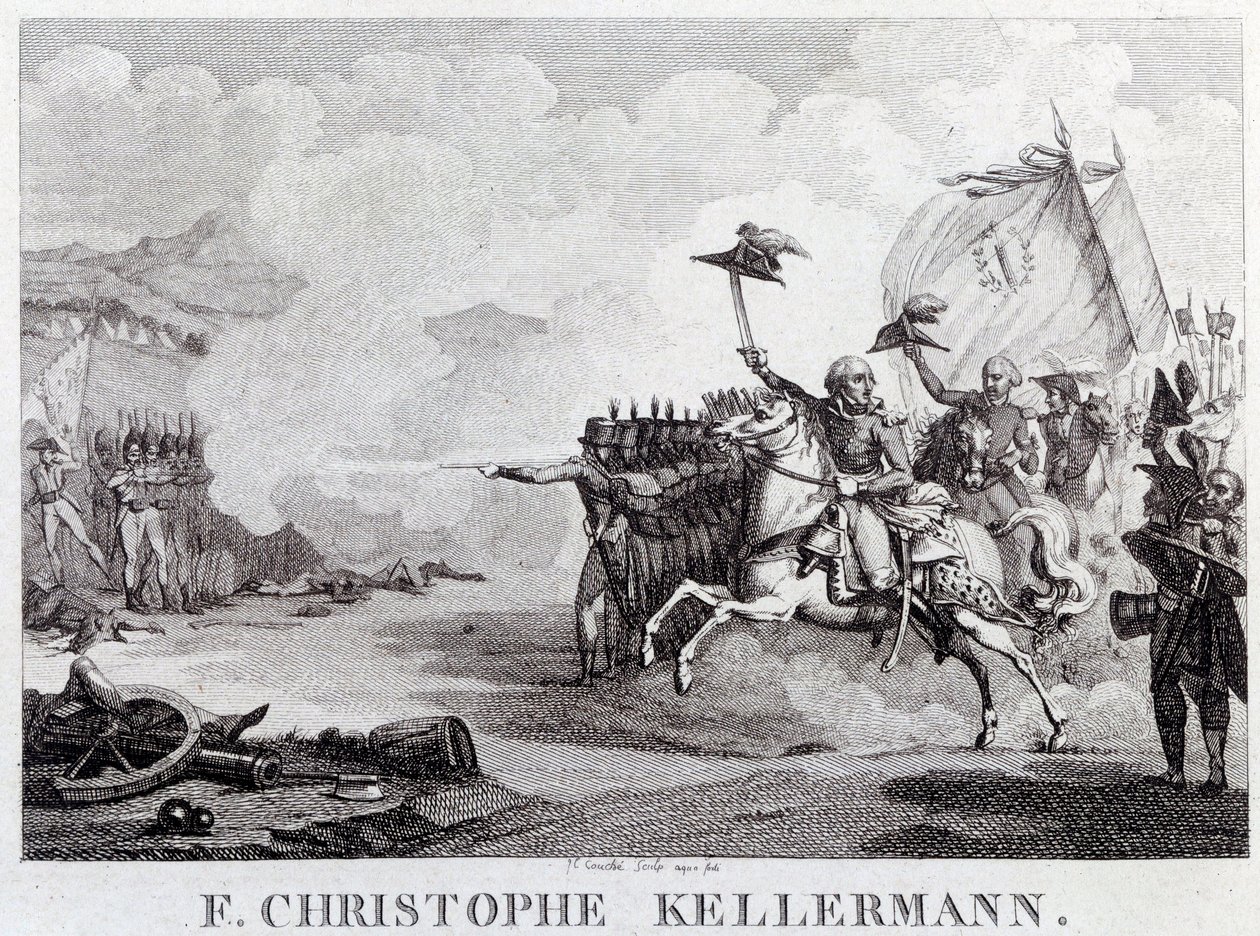 Franska revolutionen: "" generalen och marekalen Francois Christophe Kellermann (1735-1820) under slaget vid Valmy den 20/09/1792"" Gravyr av Louis Francois Couche (1782-1849) 1700-talets Paris, Musee Carnavalet av Louis Francois Couche