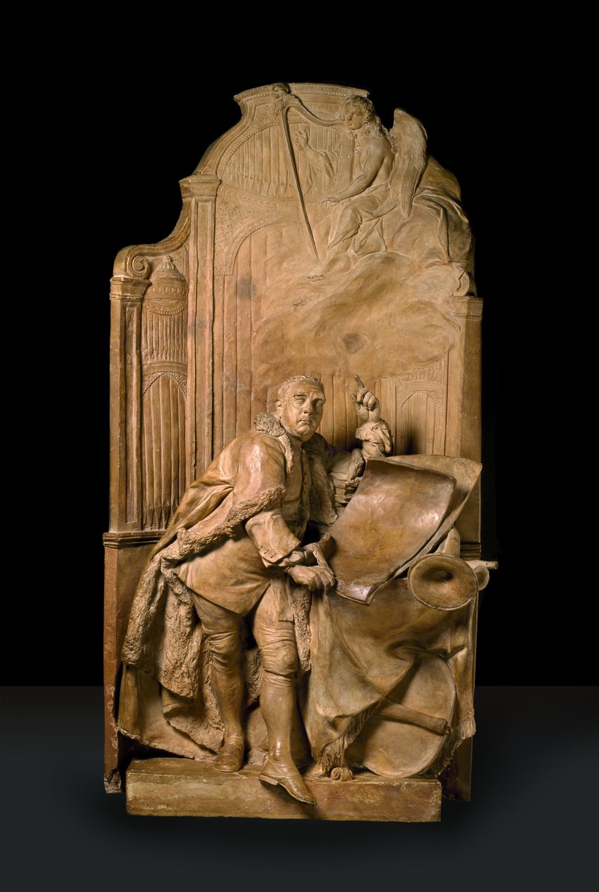 Modell för monumentet till George Frideric Händels minne i Westminster Abbey (terrakotta och gips av Paris) av Louis Francois Roubillac