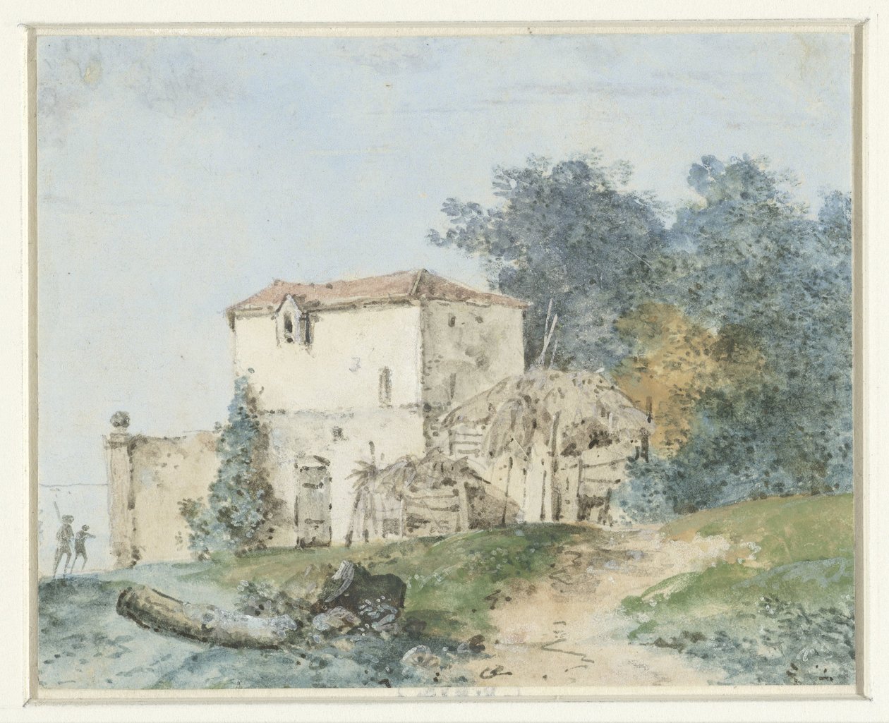 Hus på landet i ett landskap av Louis Gabriel Moreau