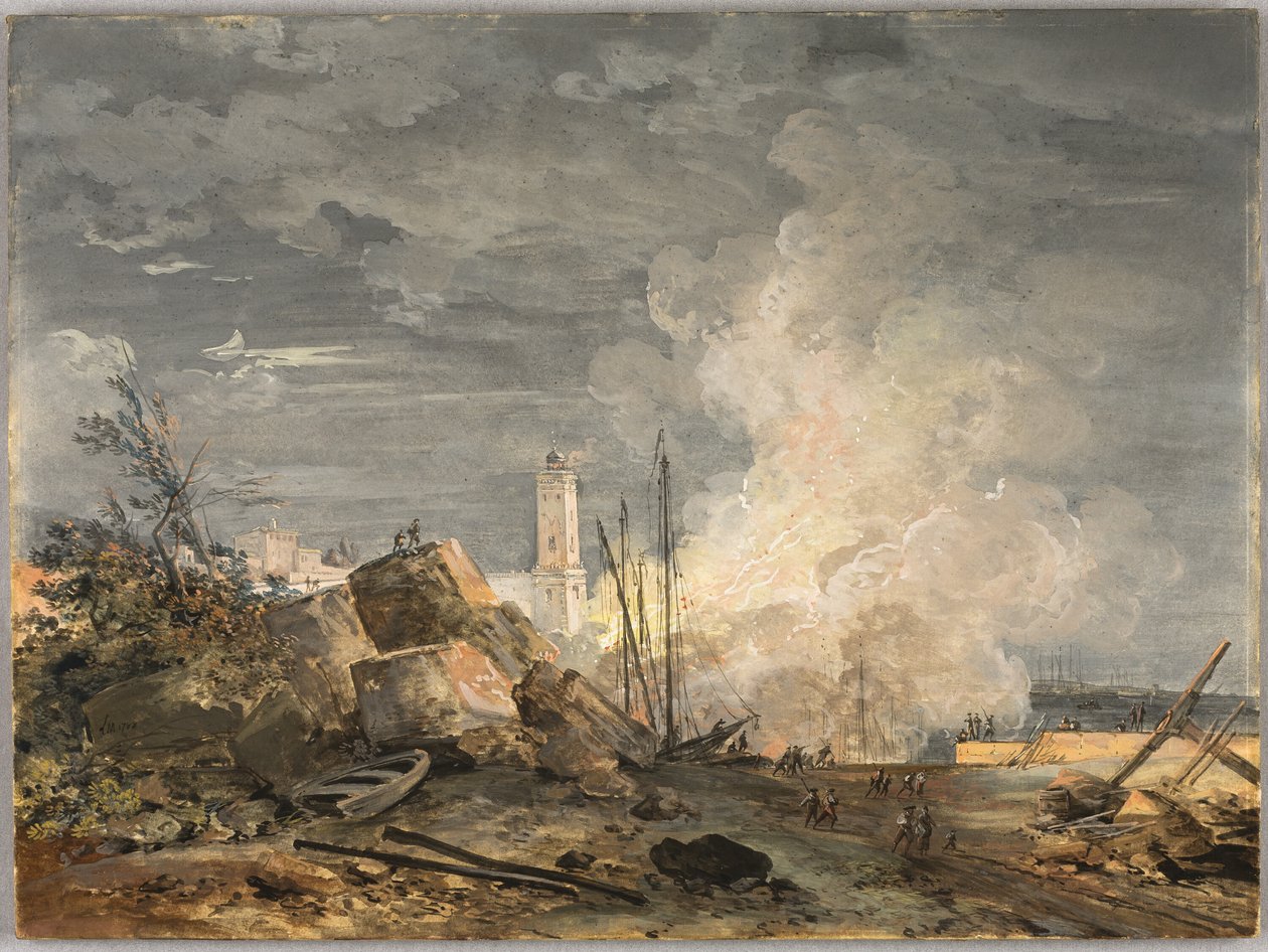 Brand i hamnen av Louis Gabriel Moreau