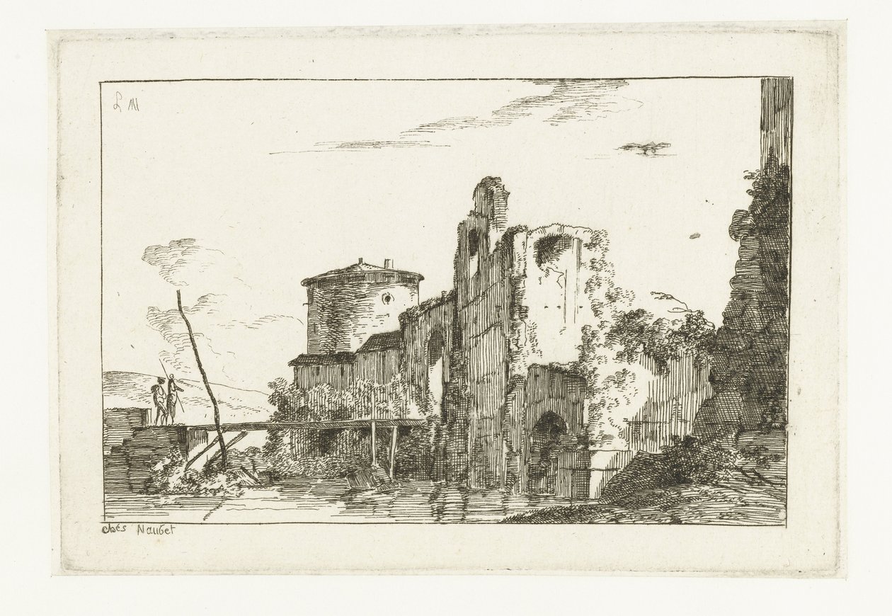 Fort och en bro över floden av Louis Gabriel Moreau