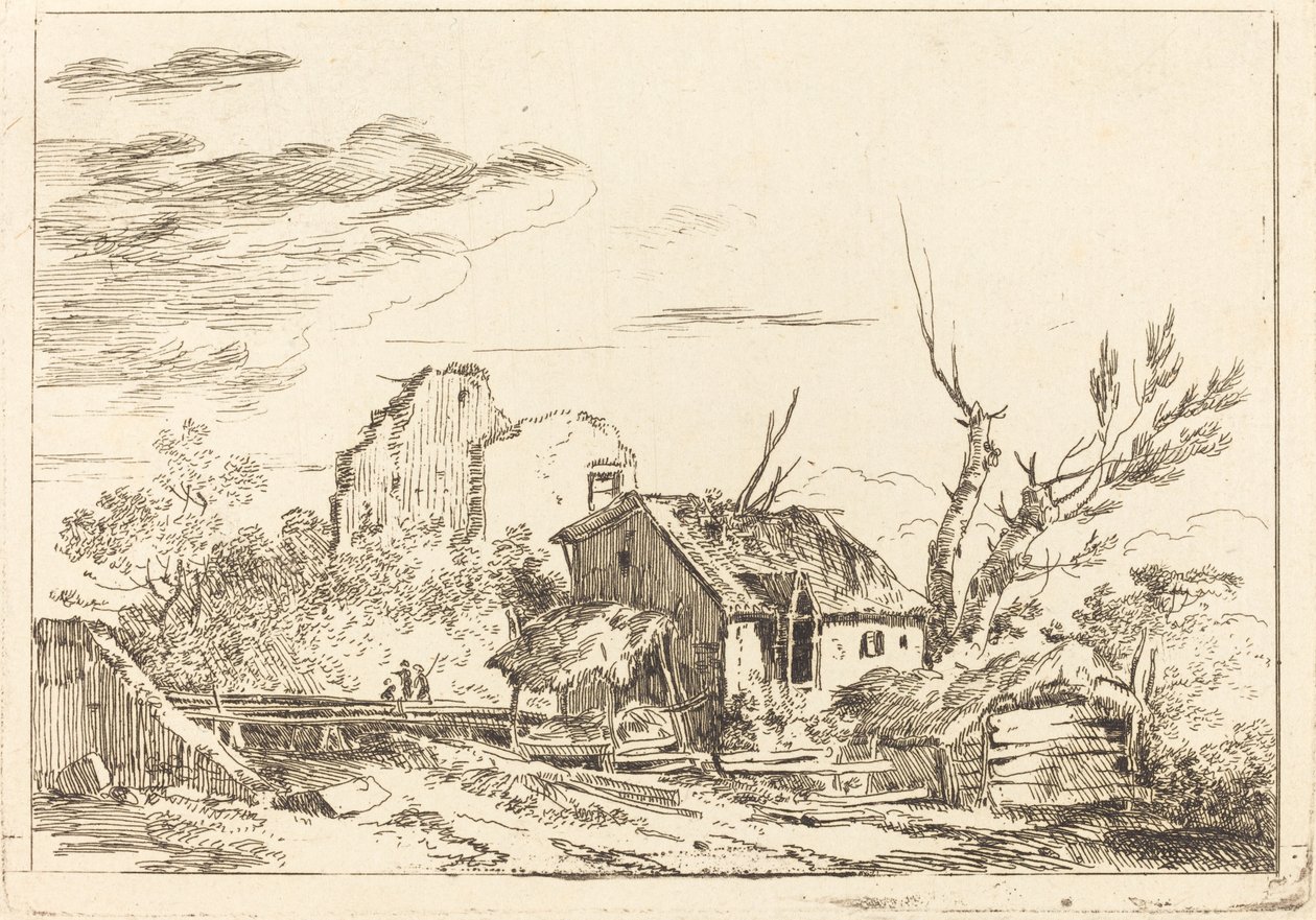 Hovel vid bron av Louis Gabriel Moreau the Elder