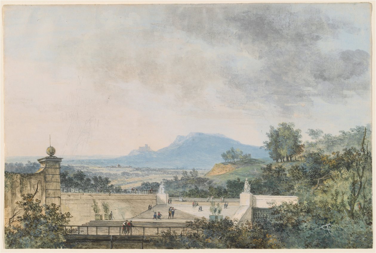 Panoramautsikt över en terrasserad park av Louis Gabriel Moreau the Elder