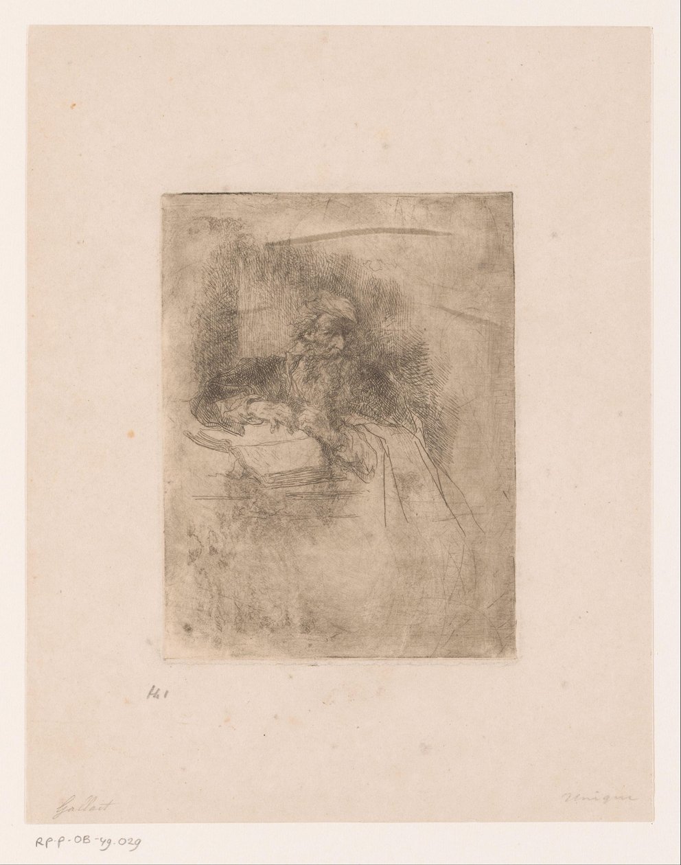 Gammal man med skägg lutad mot en öppen bok av Louis Gallait (attributed to)