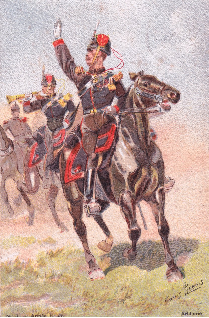 Artilleri, vykort, 1920-tal av Louis Geens
