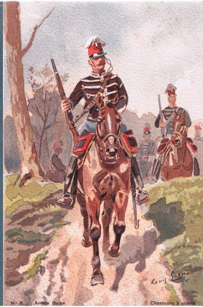 Jägare till häst, vykort, 1920-tal av Louis Geens