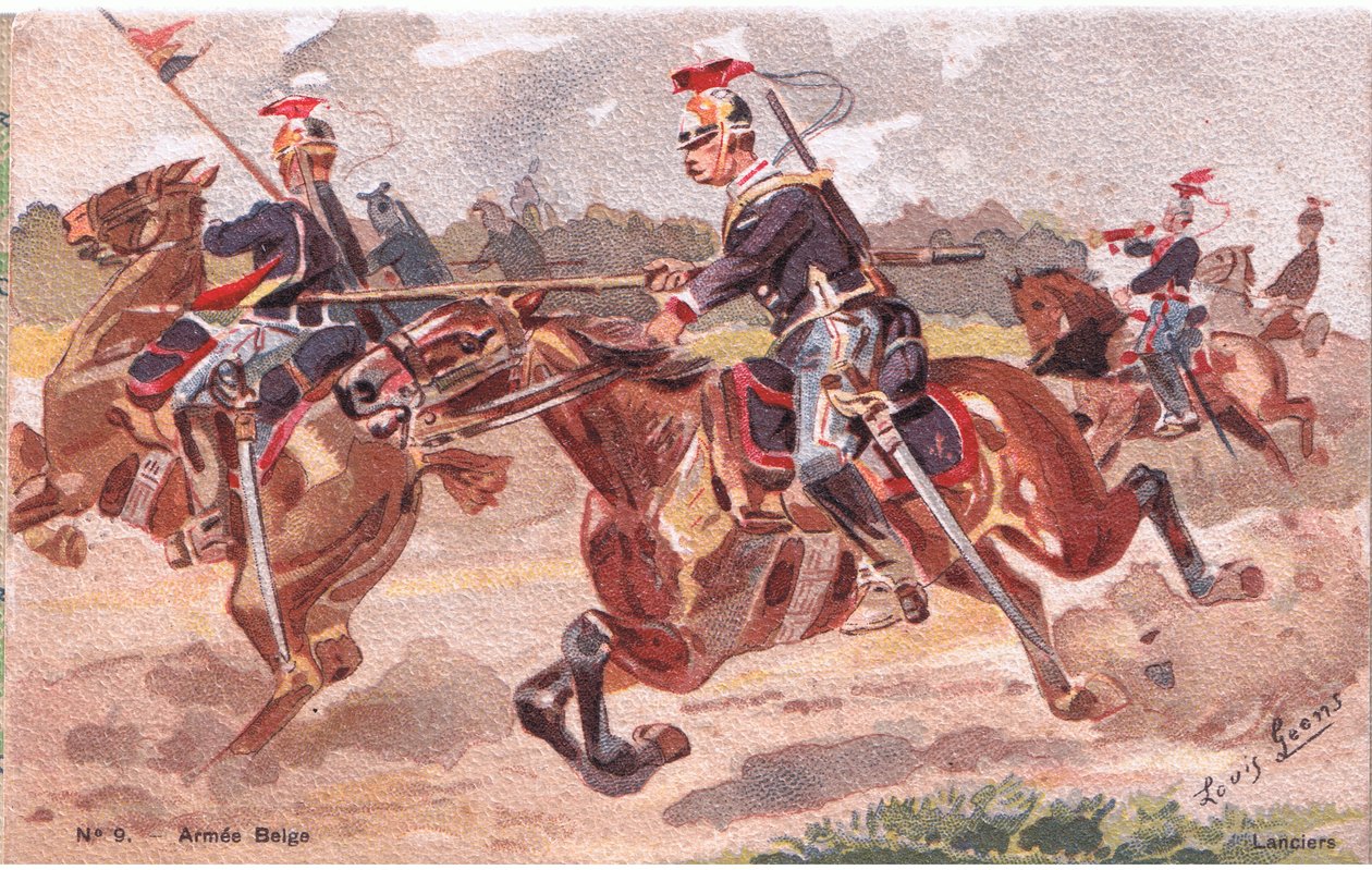 Lanciers, vykort, 1920-tal av Louis Geens