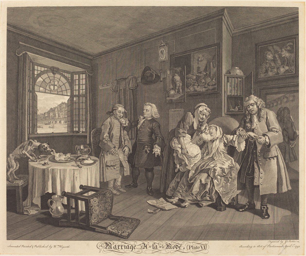 Äktenskap a la Mode: pl.6 av Louis Gerard Scotin after William Hogarth