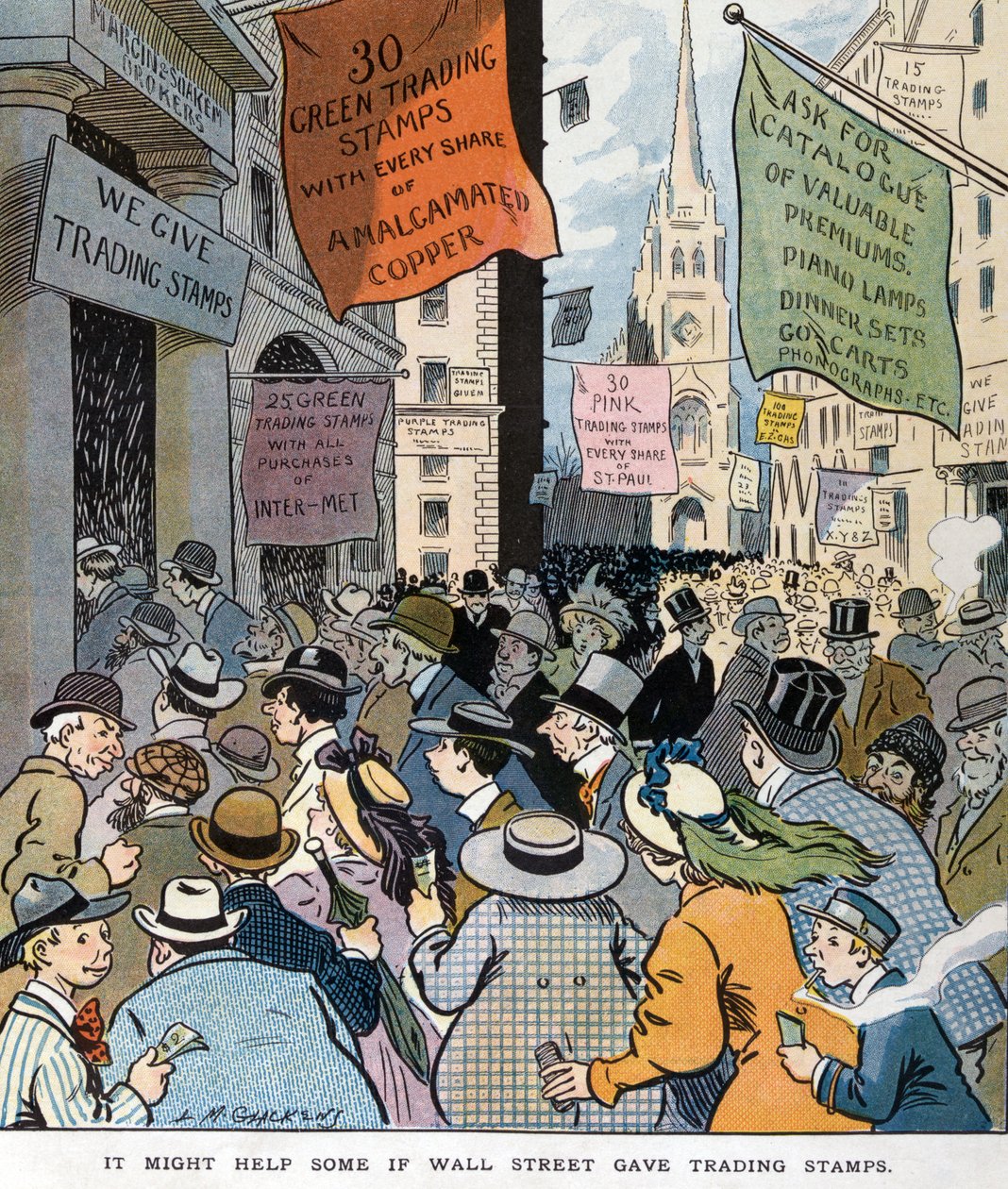Det kanske skulle hjälpa en del om Wall Street gav ut handelsstämplar av Louis Glackens 1866-1933, konstnär. Utgiven 1907. av Louis Glackens