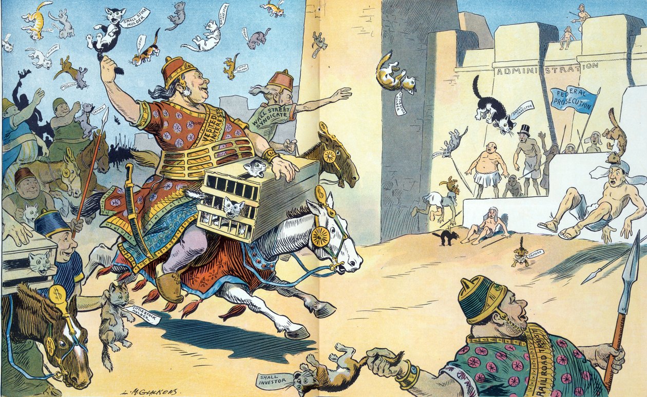 Perserna från Wall Street och egyptierna från Washington 1907. Illustrationen visar slaget vid Pelusium med perserna identifierade som att ha "Vested Interests" av Louis Glackens