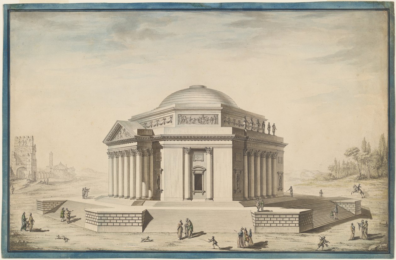 Sexkantigt tempel i ett italienskt landskap av Louis Gustave Taraval