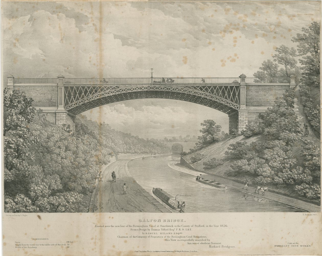 Calton Bridge: zinklitografi, nd [1826] av Louis Haghe