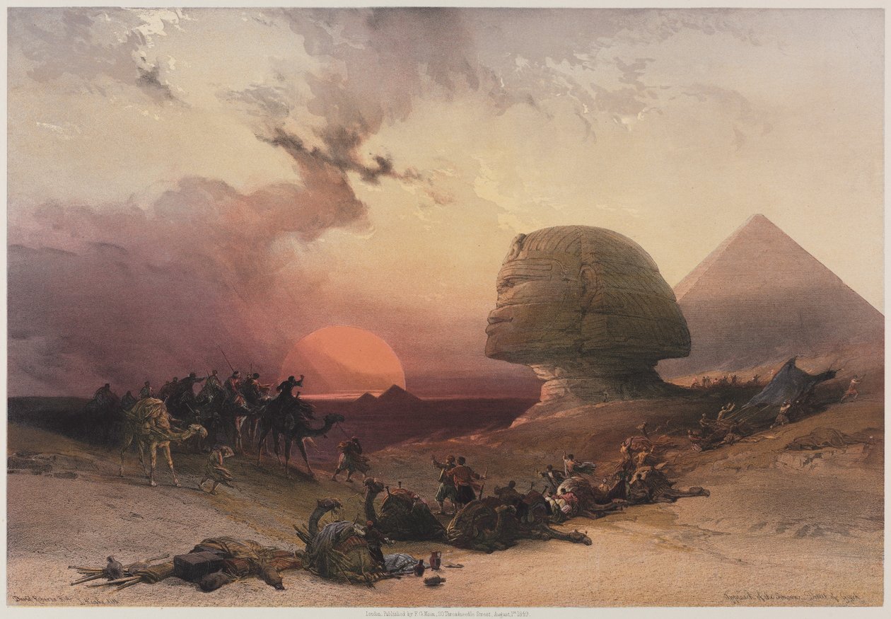 Egypten och Nubien, volym III: Approach of the Simon-Desert at Gizeh, 1849. av Louis Haghe