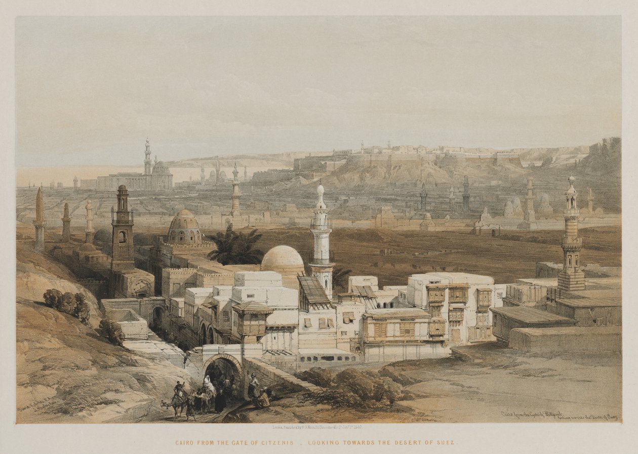 Egypten och Nubien, volym III: Kairo från Citzenib-porten, blickar mot Suezöknen, 18 av Louis Haghe