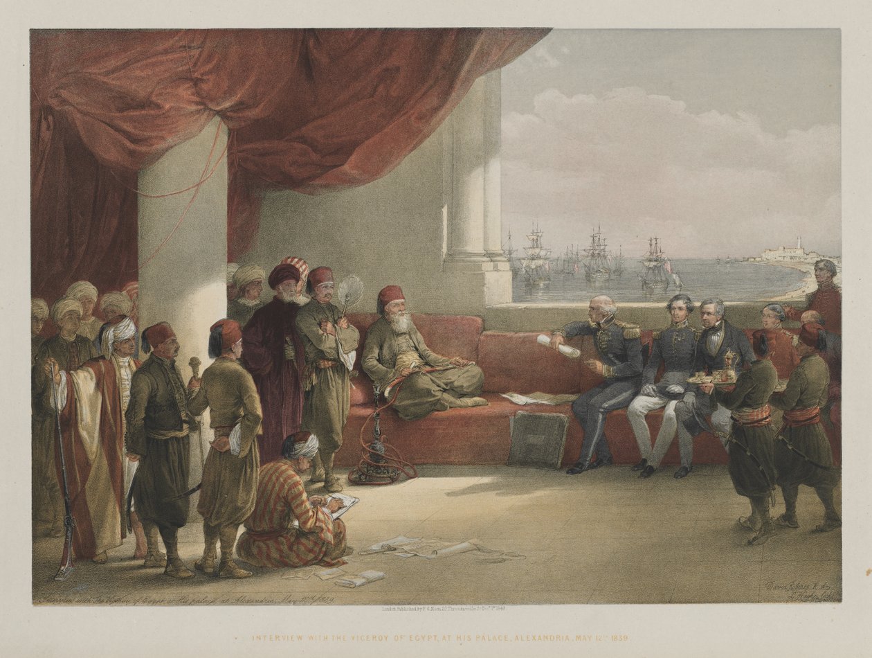 Egypten och Nubien, volym III: Intervju med vicekungen av Egypten, på hans palats, Alexandria av Louis Haghe