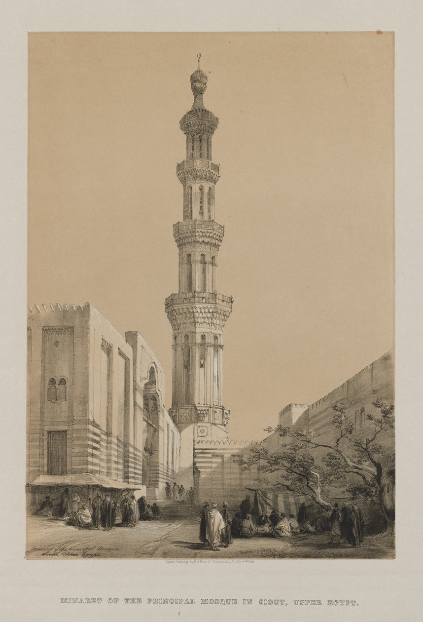 Egypten och Nubien, volym III: Minaret av huvudmoskén Siout, övre Egypten, 1849. av Louis Haghe