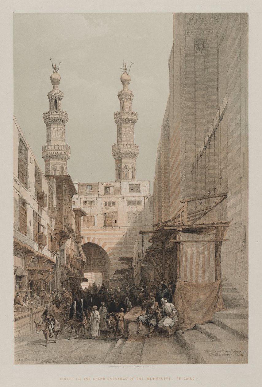 Egypten och Nubien, Volym III: Minarets, and Grand Entrance of the Metwaleys, i Kairo av Louis Haghe