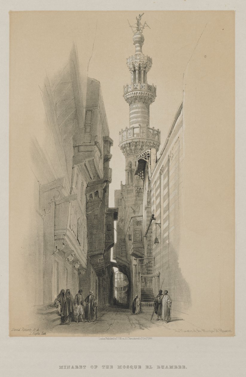 Egypten och Nubien, volym III: Minareten i moskén El Rhamree av Louis Haghe