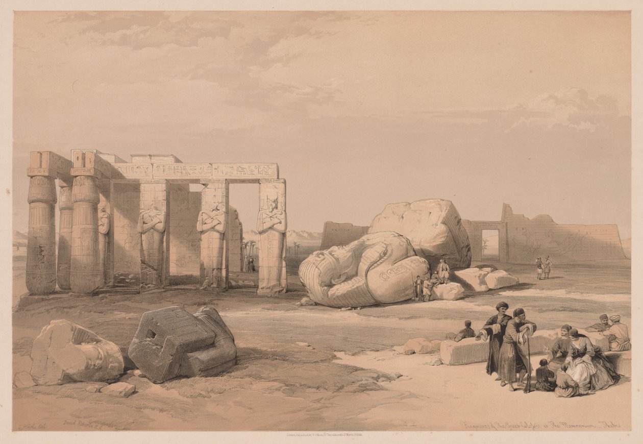Egypten och Nubien: Volym II - nr 4, Fragment of the Great Colossi, vid Memnonium, 1838. av Louis Haghe