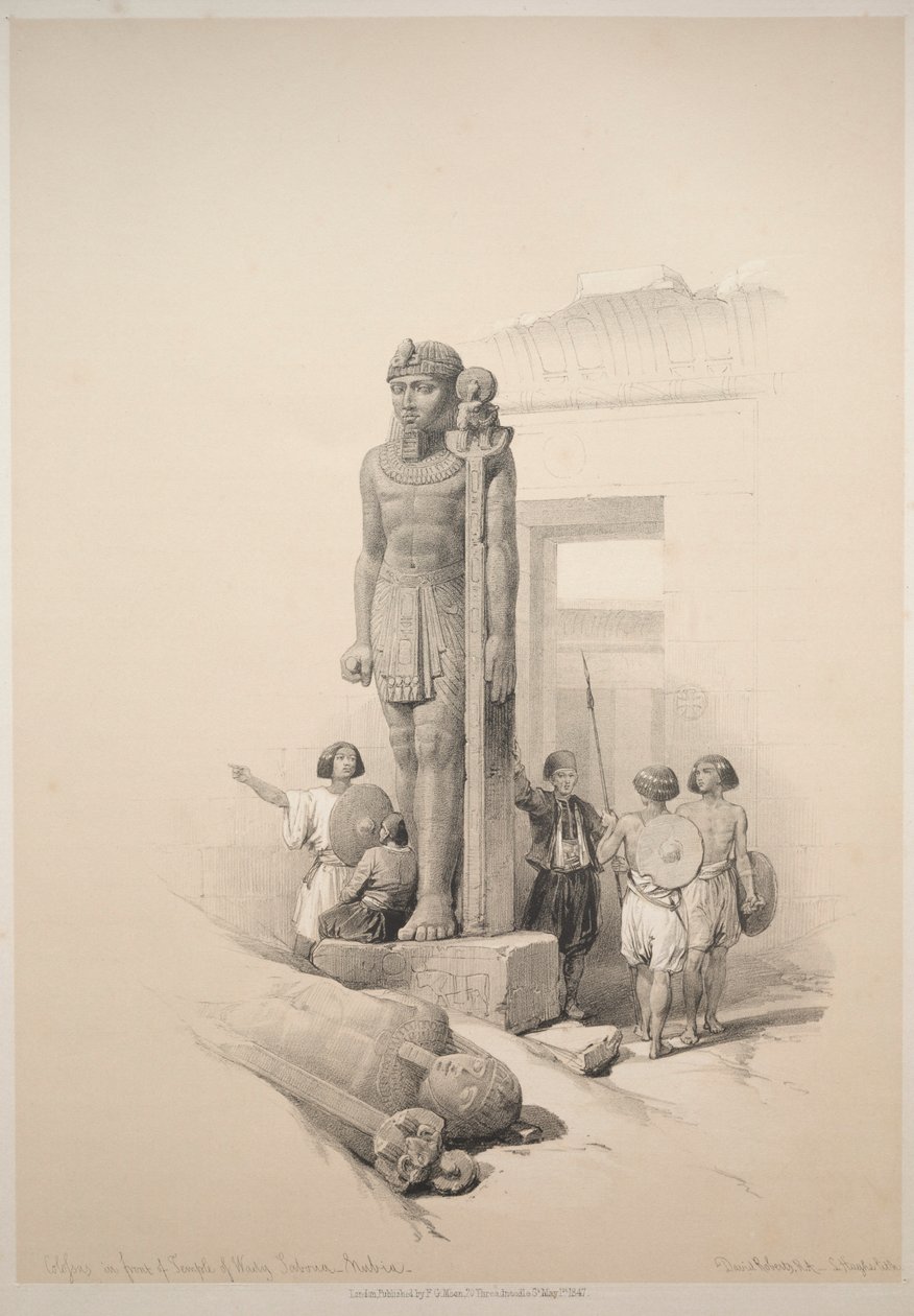Egypten och Nubien: Volym II - nr 7, Colossi vid Wady Saboua, 1838. av Louis Haghe