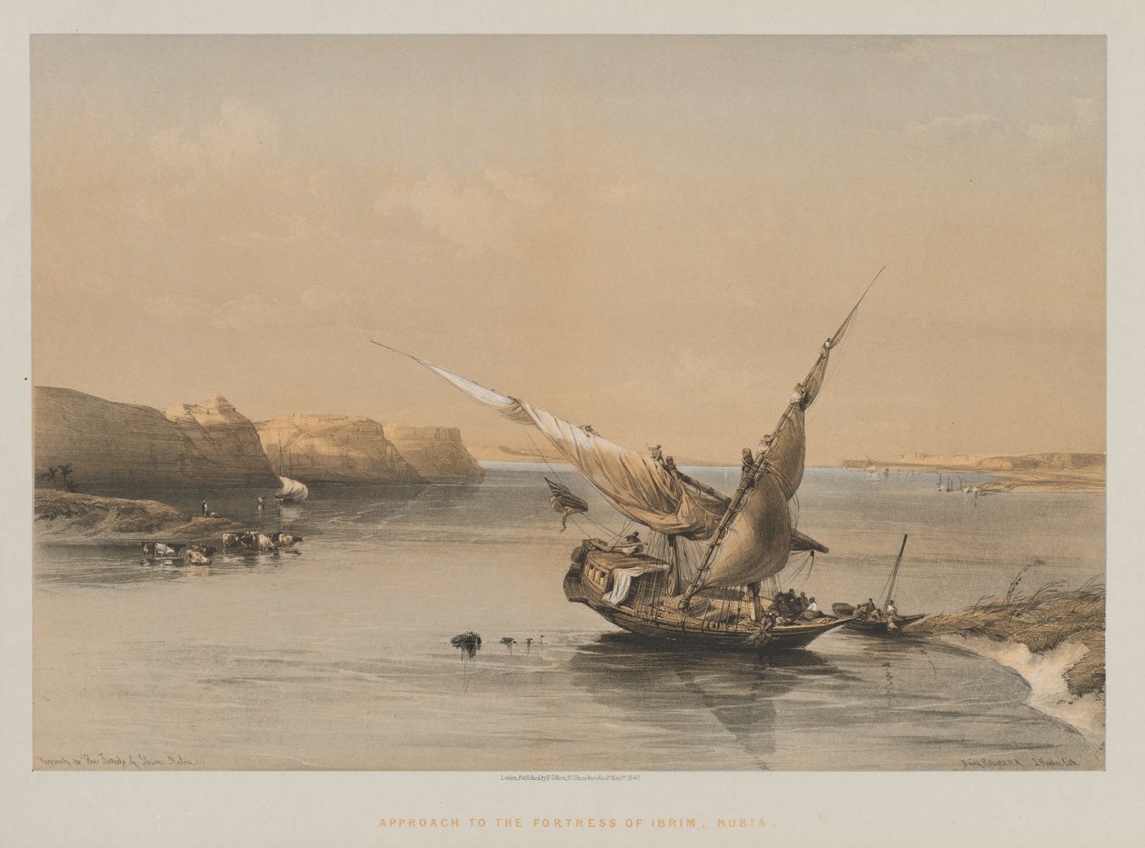 Egypten och Nubien, Volym II: Tillvägagångssätt till fästningen Ibrim, Nubien, 1847. av Louis Haghe