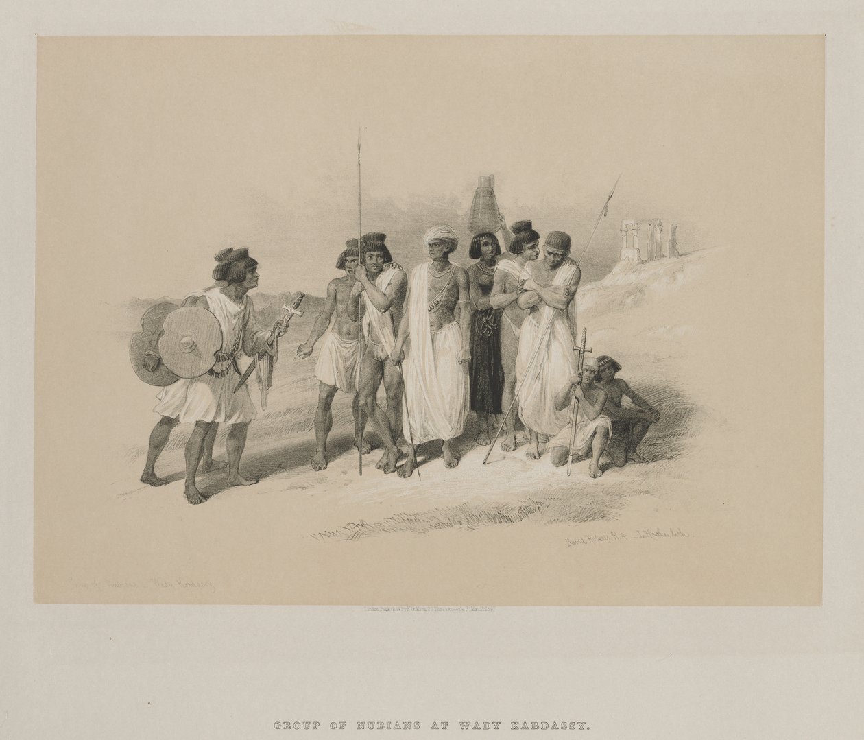 Egypten och Nubien, volym II: Group of Nubians-Wady Kardasey, 1847. av Louis Haghe