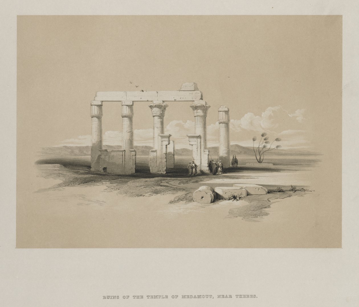 Egypten och Nubien, volym II: Ruinerna av Madamouds tempel, i Thebe, 1847. av Louis Haghe