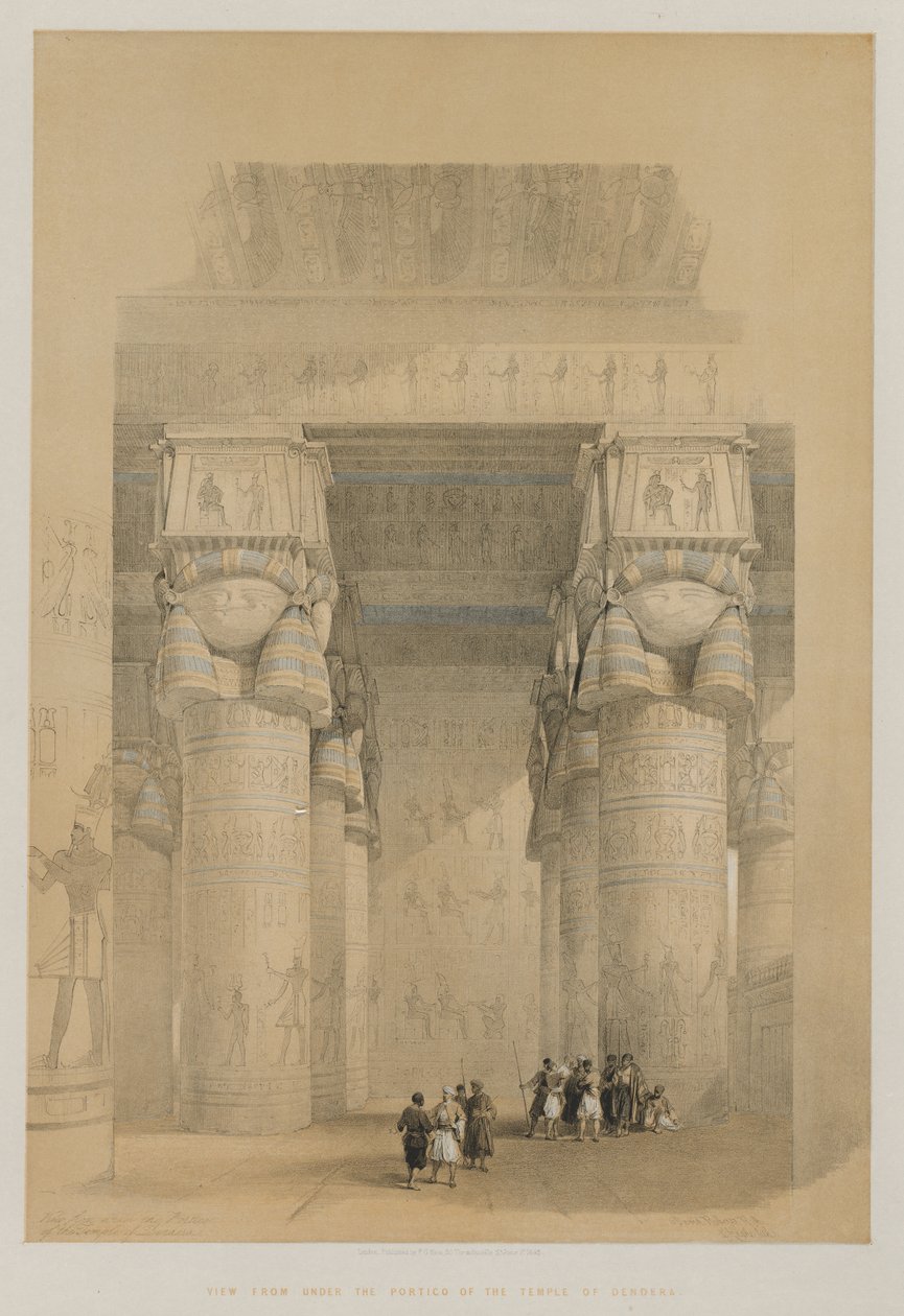 Egypten och Nubien, volym II: Utsikt från under portiken av templet i Dendera av Louis Haghe
