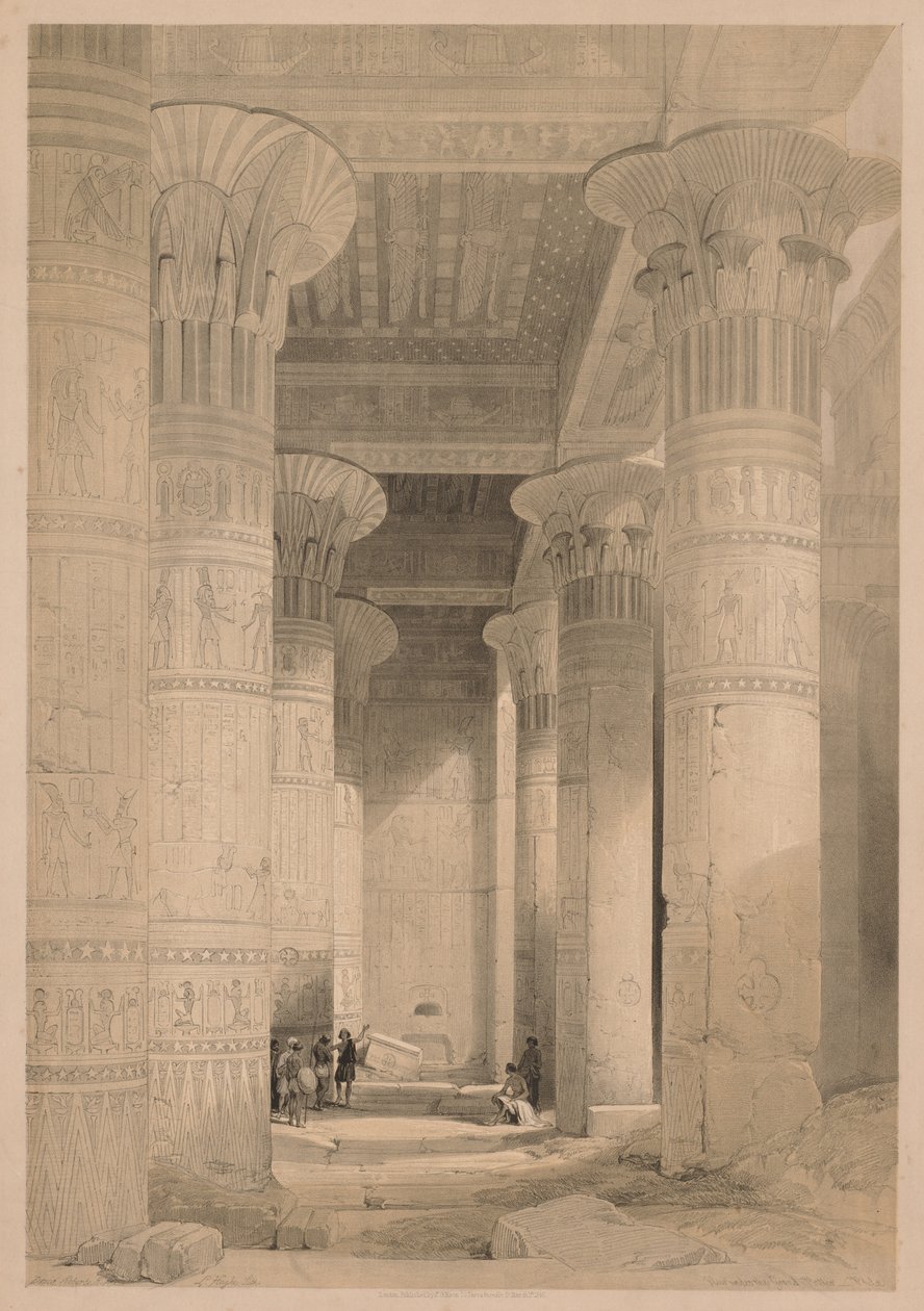 Egypten och Nubien: Volym I - Frontispice, View under the Grand Portico, Philae av Louis Haghe