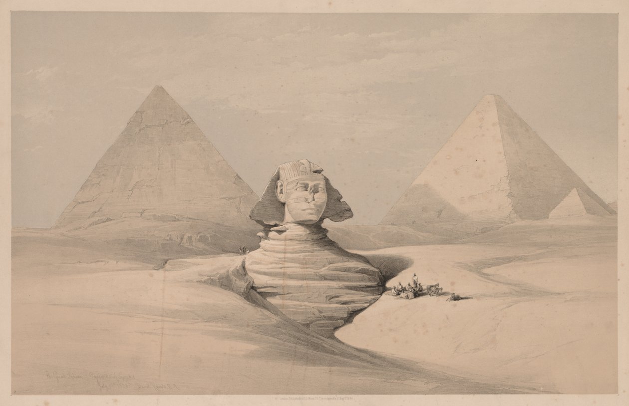 Egypten och Nubien: Volym I - nr 18, Den stora sfinxen, Gizeh-pyramiderna, framifrån av Louis Haghe