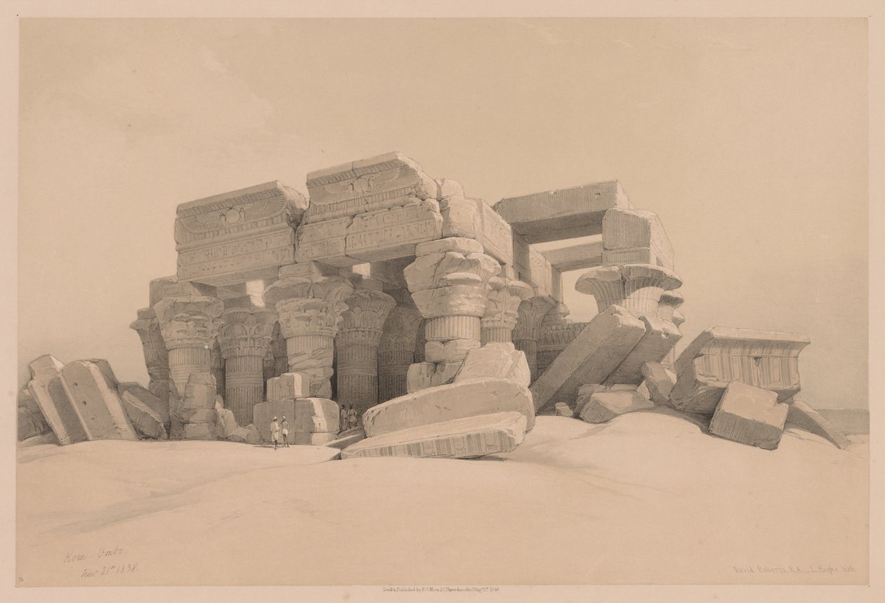 Egypten och Nubien: Volym I - nr 1, nr 2, resterna av portiken till templet Kom Ombo av Louis Haghe