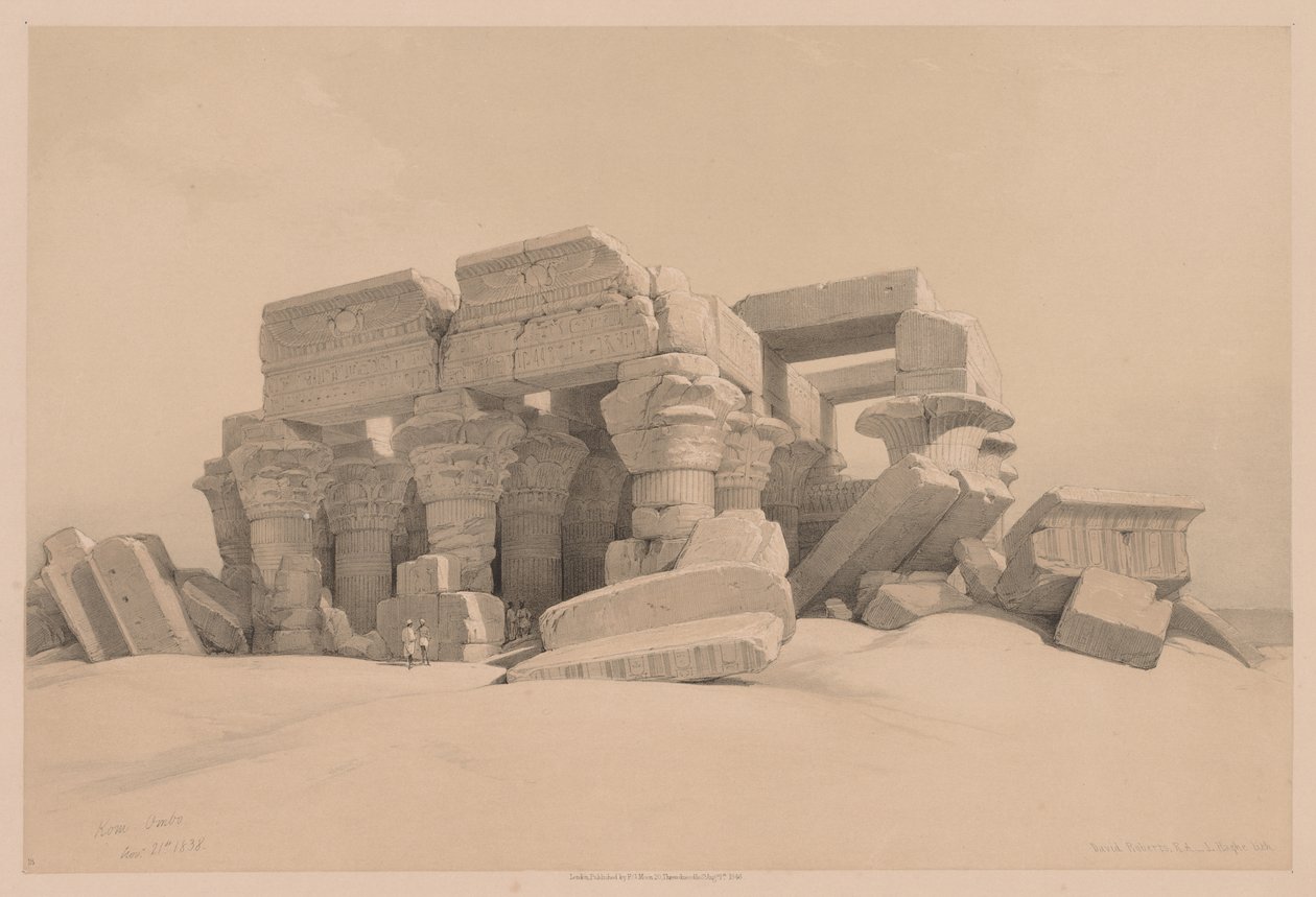 Egypten och Nubien: Volym I - nr 1, nr 2, Remains of the Portico of the Temple of Kom Ombo, 1838. av Louis Haghe