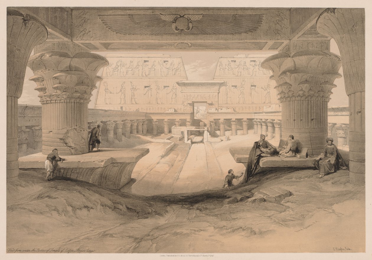 Egypten och Nubien: Volym I - nr 32, Utsikt från portiken av Edfou-templet, 1838. av Louis Haghe
