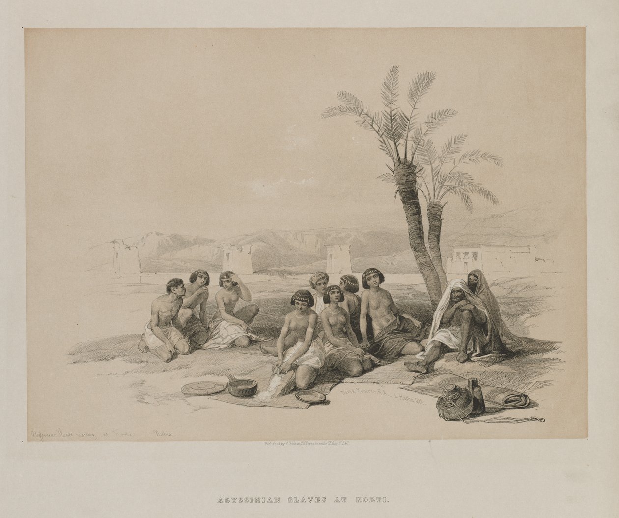 Egypten och Nubien, volym I: Abessiniska slavar vilar vid Korti-Nubia, 1847. av Louis Haghe