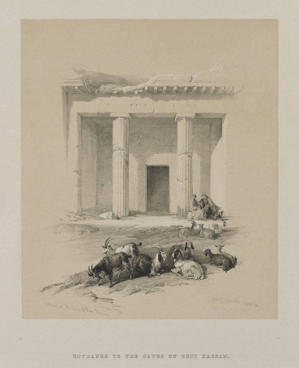 Egypten och Nubien, Volym I: Ingången till Beni-Hasans grottor, 1847. av Louis Haghe