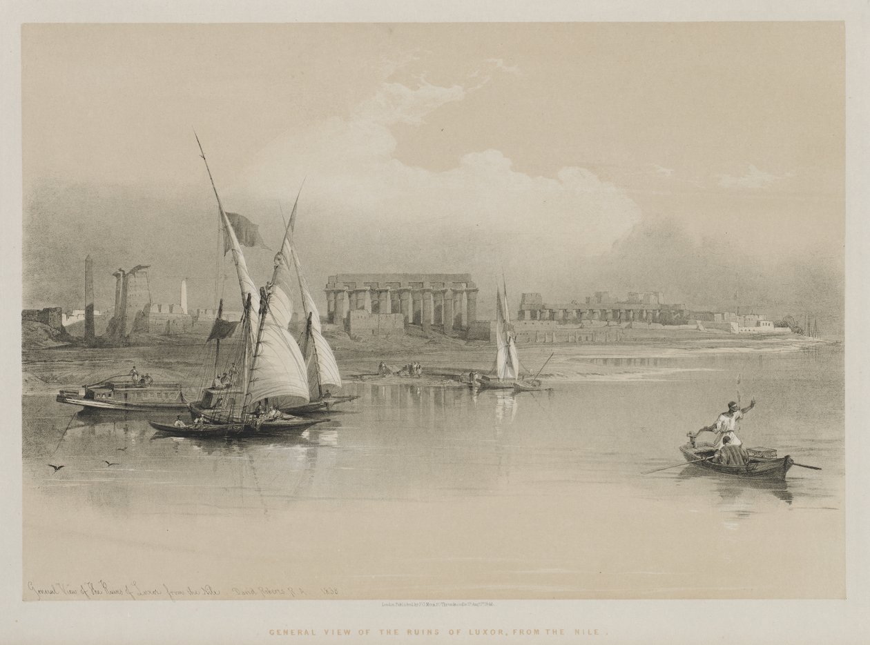 Egypten och Nubien, volym I: Allmän syn på ruinerna av Luxor, från Nilen, 1846. av Louis Haghe