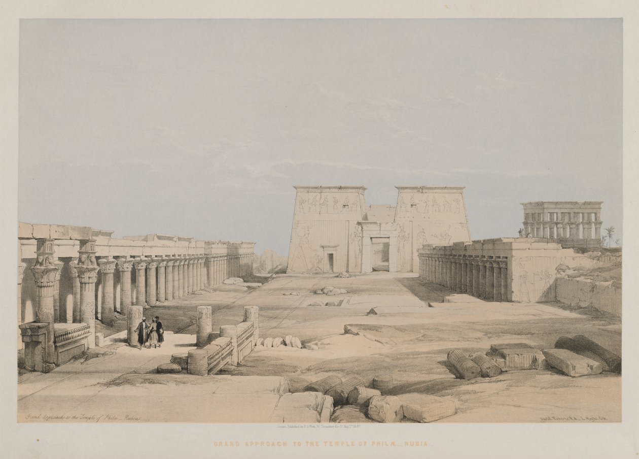 Egypten och Nubien, Volym I: Grand Approach to the Temple of Philae, Nubia, 1847. av Louis Haghe