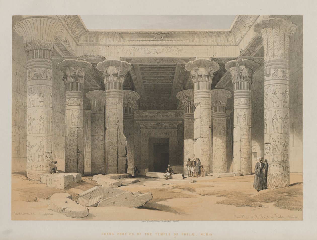 Egypten och Nubien, Volym I: Grand Portico of the Temple of Philae, Nubia av Louis Haghe