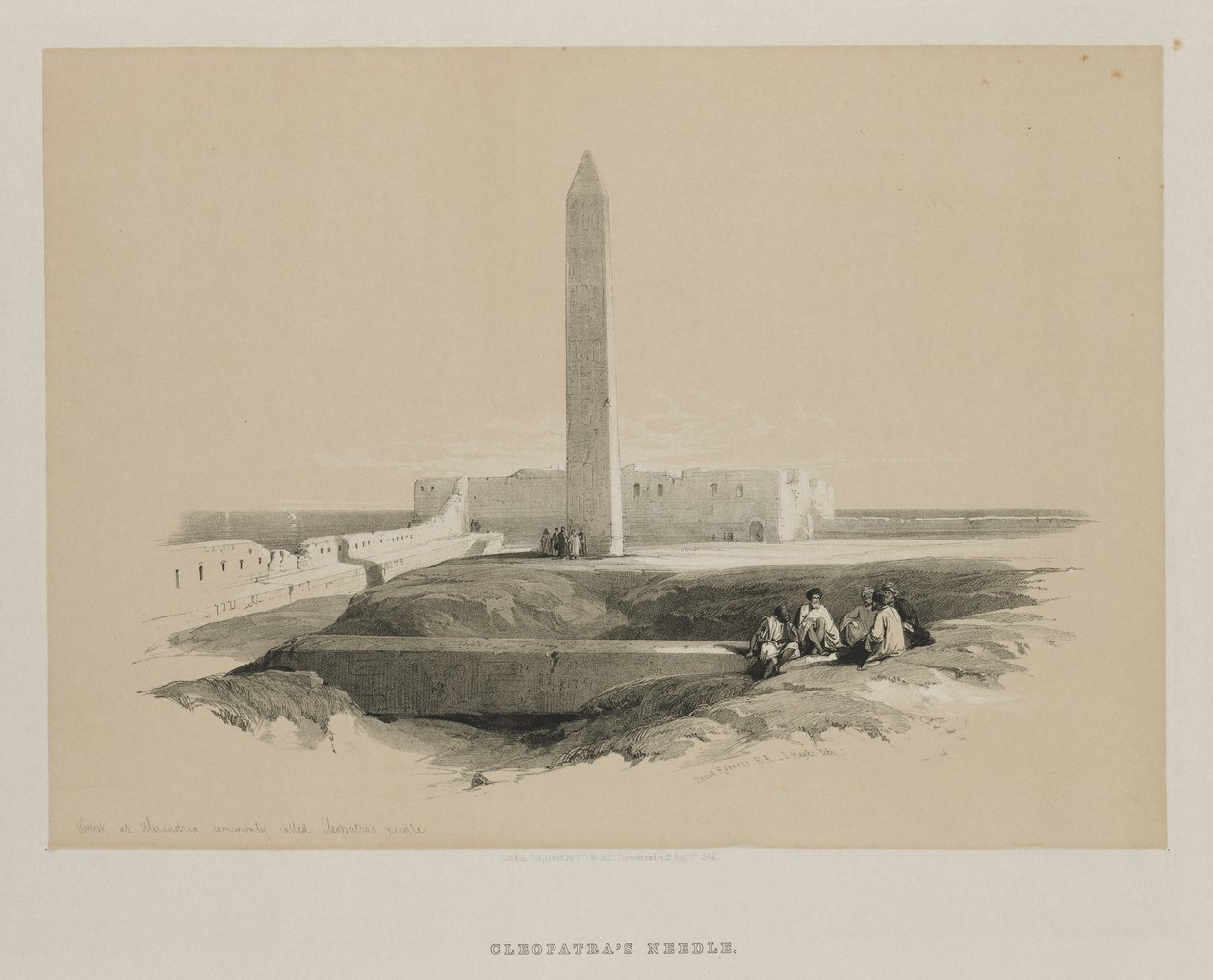Egypten och Nubien, volym I: Obelisk i Alexandria, vanligen kallad Cleopatras Needle, 1846. av Louis Haghe