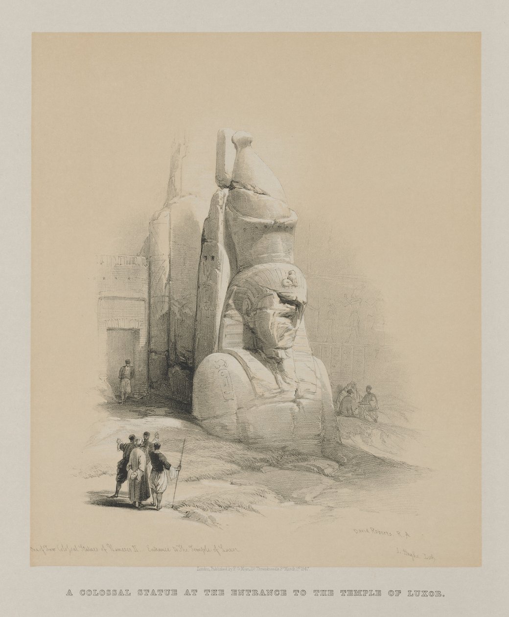Egypten och Nubien, volym I: En av två kolossala statyer av Ramses II..., 1847. av Louis Haghe
