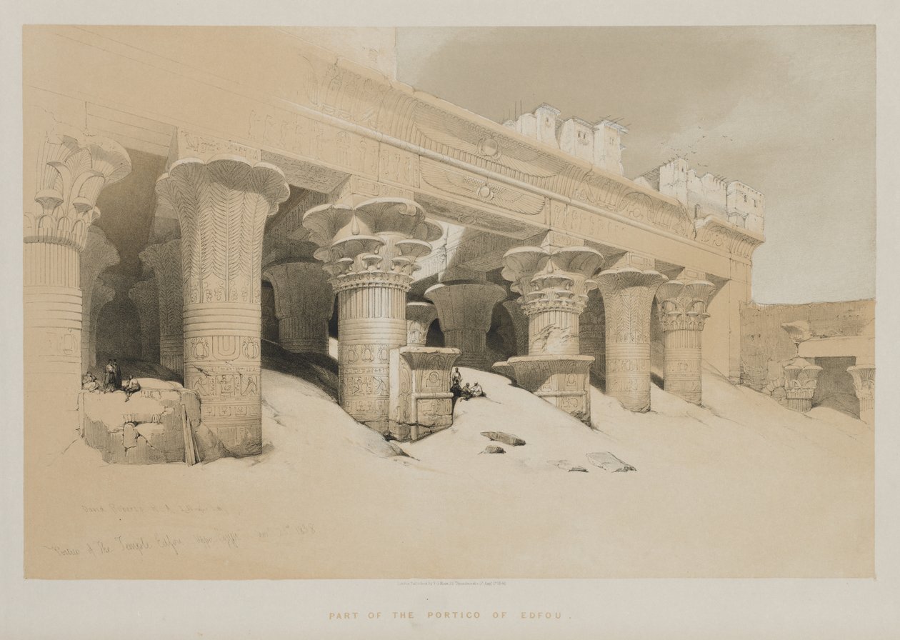 Egypten och Nubien Volym I: Portico of the Temple Edfou, Upper Egypt, 1846. av Louis Haghe
