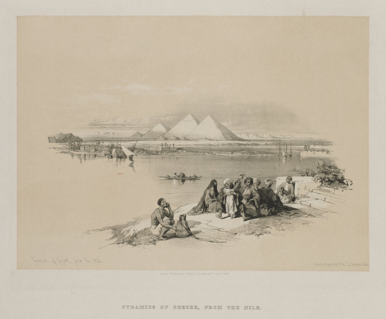 Egypten och Nubien, Volym I: Pyramids of Geezeh, från Nilen, 1846. av Louis Haghe