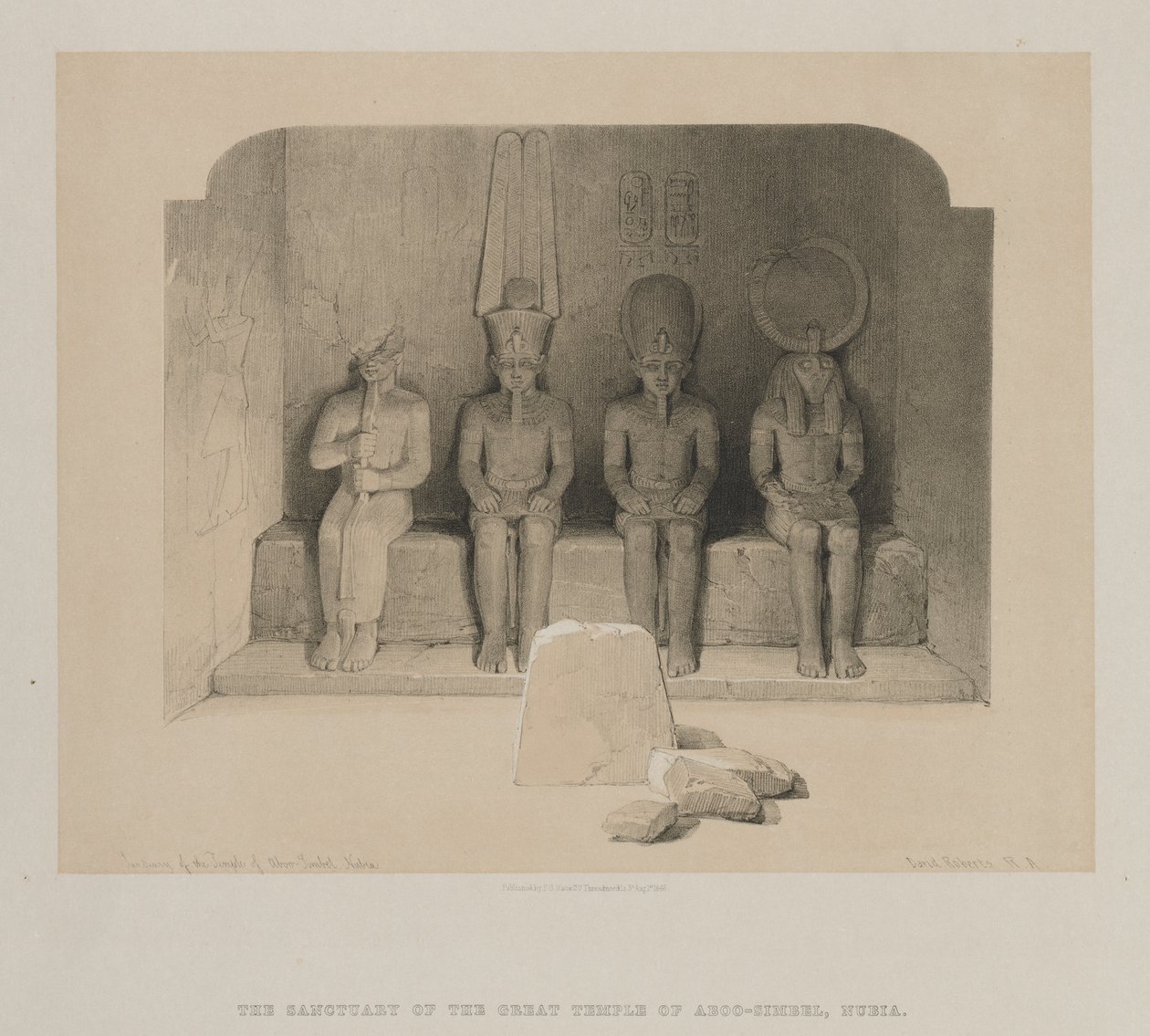 Egypten och Nubien, volym I: Sanctuary of the Temple of Aboo-Simbel, Nubia av Louis Haghe