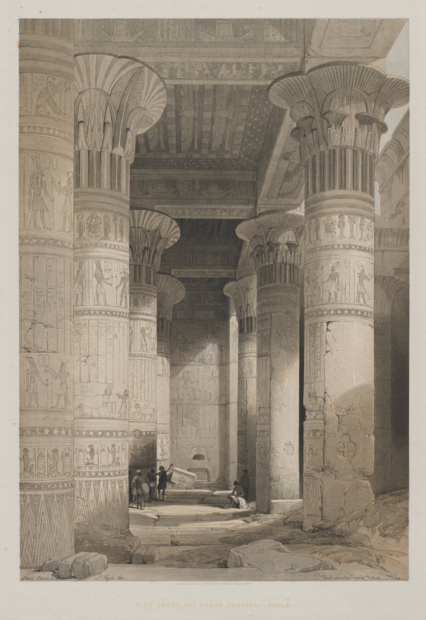 Egypten och Nubien, Volym I: View Under the Grand Portico of the Temple, Philae, 1846. av Louis Haghe