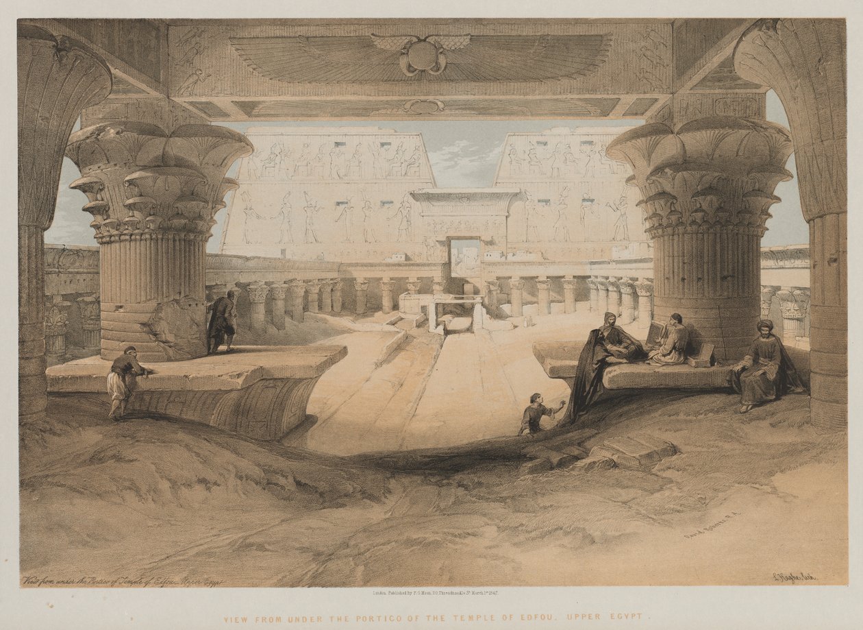 Egypten och Nubien, volym I: Utsikt från under portiken av Edfous tempel, övre Egypten av Louis Haghe